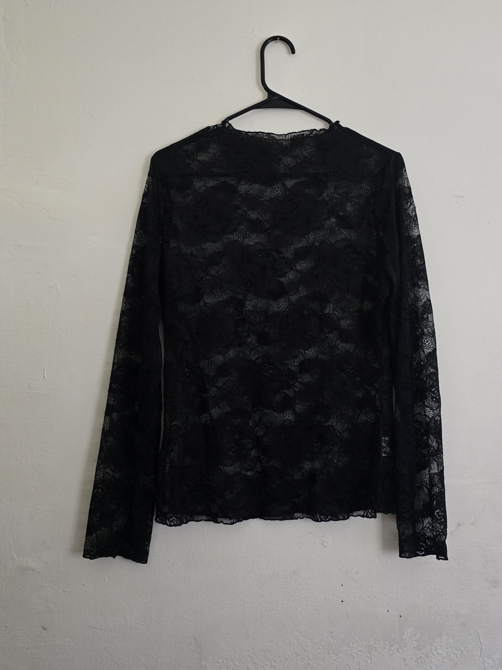 Sheer Black Lace Long-Sleeve Top